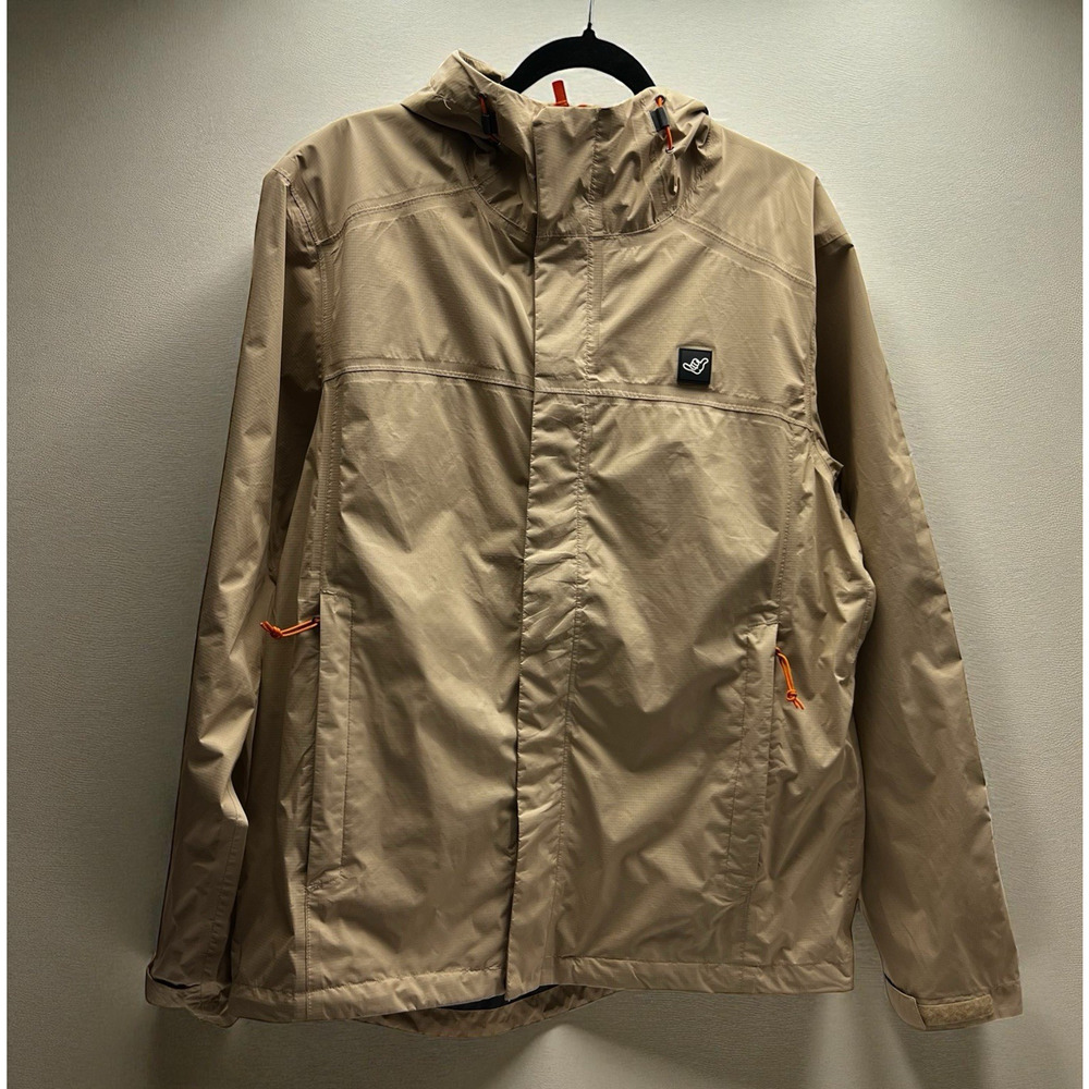 Dutch Brothers Windbreaker Jacket Men's L Tan Full Zip Hooded Pockets Outdoors